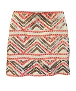 Express Pink Cream Gold Sequin Y2K Zig Zag Print Chevron Lined Mini Skir... - $24.82 CAD