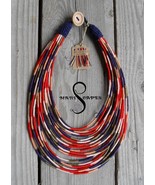 Nautical silk yarn-wrapped necklace / tribal / hippie / bohemian / fiber... - £43.48 GBP