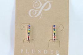 Plunder Earrings (New) Moe - Colorful Gems Set In Gold Bar .5&quot; - £13.17 GBP