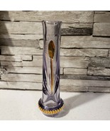 Bohemian Crystal Cut to Clear Amethyst Bud Vase Purple Gold Overlay - £40.64 GBP