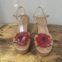 KATE SPADE Lainey Wedge Espadrille Sandals Shoes Red Striped Poppy Flower Sz 9.5 - £44.35 GBP