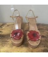 KATE SPADE Lainey Wedge Espadrille Sandals Shoes Red Striped Poppy Flowe... - £44.93 GBP