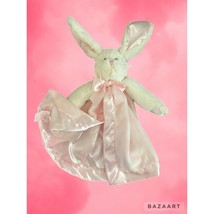 Bunny Rabbit Large Plush Satin Pink &amp; White Lovey Security Blanket 15&quot; - £14.99 GBP