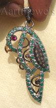 Victorian 0.60ct Rose Cut Diamond Emerald Ruby Wedding Parrot Pendant - $744.88