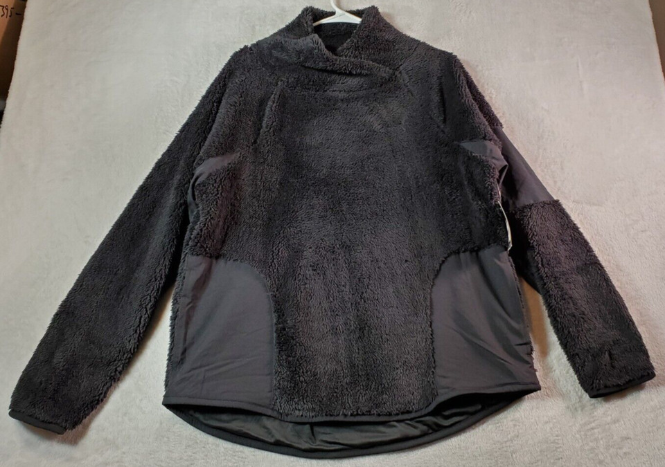Athletic Sweater Womens Large Black Fuzzy 100% Polyester Long Sleeve Moc... - $9.40