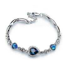 New Women’s Blue Heart Rhinestone Charm Bracelet - £7.79 GBP