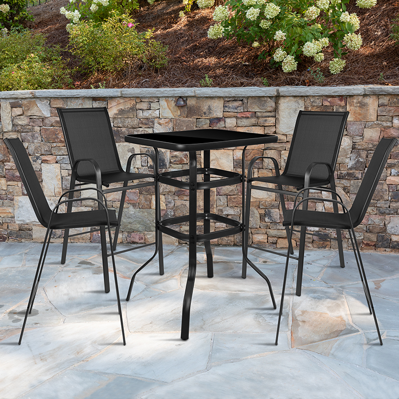 5PC Glass Bar Patio Table Set TLH-073H092H4-B-GG