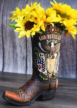 Rustic Western American Flag God Bless USA Eagle Seal Cowboy Boot Vase P... - €35,99 EUR
