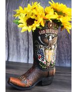 Rustic Western American Flag God Bless USA Eagle Seal Cowboy Boot Vase P... - €35,79 EUR