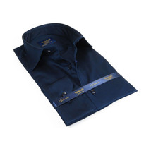 Men 100% Sateen Cotton Shirt Manschett Quesste Turkey Slim Fit 4010-07 Navy Blue image 6