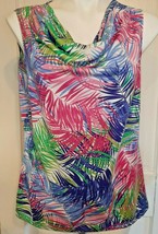 Rafaella  Petite Large Colorful Palm Print Knit Sleeveless Top Tank Blouse - £12.64 GBP