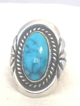 Vintage Sterling Silver Native American Navajo Ring Turquoise Sign MH Size 5.75 - £61.58 GBP