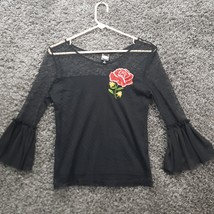 Disney Coco Blouse Shirt Women Small Black Semi Sheer Rose Bell Sleeve B... - £9.93 GBP