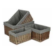 Antique Wash Grey Cotton Grey Lined Willow Storage Baskets - £25.57 GBP+