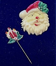 Lot of 2 PinsVTG Christmas 3 Red Candles Stick Pin and Santa Jewelry Plastic GUC - £9.76 GBP