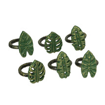 Zeckos Set of 6 Cast Iron Tropical Leaf Napkin Rings Decorative Dining Decor - £16.62 GBP