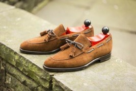 New Handmade Men&#39;s Brown Suede Leather Loafer Slip On Moccasins Shoes Fo... - £102.86 GBP+