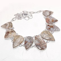 Crazy Lace Agate Pear Shape Gemstone Christmas Gift Necklace Jewelry 18&quot; SA 2440 - £11.95 GBP