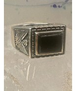 Onyx ring thunderbird size 11 southwestern biker band sterling silver men - $2,016.75 MXN