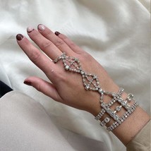 Mesh Finger Bracelet Bling Jewellery For Women Boho Rhinestone Crystal Fashion - £12.17 GBP