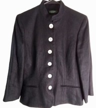 Lauren Ralph Lauren Size 12P Women&#39;s Jacket 100% Linen Black Button - £21.79 GBP
