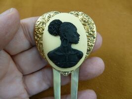 CAH20-2) RARE African American LADY white + black CAMEO Hairpin hair pin... - $27.29