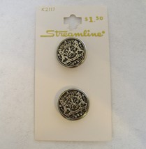 Streamline Buttons Card Set 2 Silver Metal 3/4&quot; 19mm Lion Crown Se Maint... - £11.21 GBP