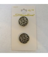 Streamline Buttons Card Set 2 Silver Metal 3/4&quot; 19mm Lion Crown Se Maint... - £11.01 GBP