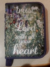 Bible Cover Floral Trust Large In The Lord With Your Heart Purple Pocket... - $29.69