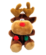 Fun World Christmas Reindeer Moose 11&quot; Seated Brown Stuffed Plush Cordur... - £11.12 GBP