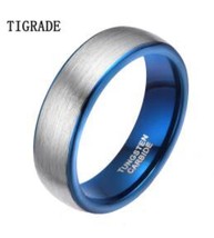 TIGRADE 8mm Tungsten Carbide Ring Men Silver Color Brushed Blue Inside Dome Wedd - £15.14 GBP