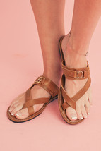Chestnut Cross Toe Metal Buckle Leathered Flat Slippers - $246.03 MXN