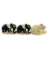 Vintage Craft Signed Elephant Brooch – Black Enamel &amp; Rhinestone Parade Pin - $15.95