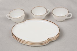 Vintage Oven Fire King White Milk Glass Snack 3 Set Plates &amp; Cups Gold Trim Edge - £29.55 GBP