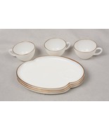 Vintage Oven Fire King White Milk Glass Snack 3 Set Plates &amp; Cups Gold T... - £29.86 GBP