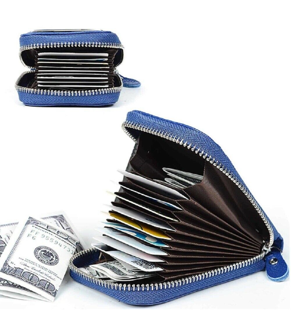 Primary image for Men's Wallet Genuine Leather Credit Card Holder RFID Blocking Zipper Thin Pocket