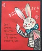 Vintage Hallmark Rabbit Whispers Valentine Greeting Card Anthropomorphic - $9.49