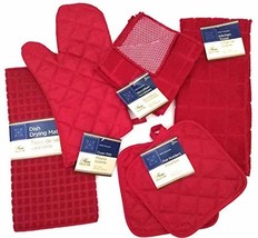 Kitchen Towel Set with 2 Quilted Pot Holders, Oven Mitt, Dish Towel, Dis... - £12.05 GBP