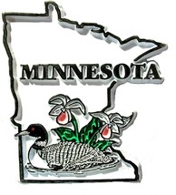 Minnesota State Outline with Common Loon and Flowers Fridge Magnet - £5.49 GBP