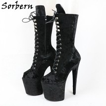 Mid Calf Boots Women Faux Suede Platform Pole Dancing Shoes For Exotic Dancer St - £192.69 GBP