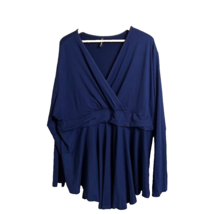 Allegrace Women’s Sz 4X Navy Blue Blouse Shirt Top V Neck Faux Wrap Long... - £17.68 GBP