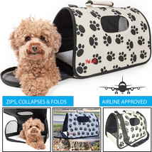 Airline Approved Paw Printed Folding Zippered Sporty Cage Pet Dog Carrie... - £29.20 GBP+
