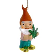 Gnome W Pot Leaf Christmas Tree Ornament 5.5&quot; Glass Funny Cannabis Holiday New - £18.30 GBP