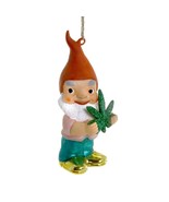 GNOME w POT LEAF CHRISTMAS TREE ORNAMENT 5.5&quot; Glass Funny Cannabis Holid... - £18.28 GBP
