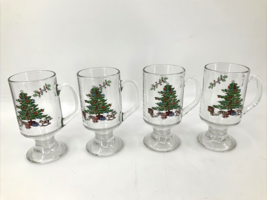 Clear Glass Noel Christmas Tree Coffee Cups Footed Mugs ( Set of 4) by T... - £37.10 GBP