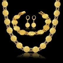 Vintage Women Jewelry Set Allah Necklace Bracelet Earrings Set Women&#39;s Gold Colo - £20.25 GBP