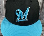New Era By You Milwaukee Brewers Black &amp; Aqua Fitted Hat - 6 7/8 - £11.62 GBP