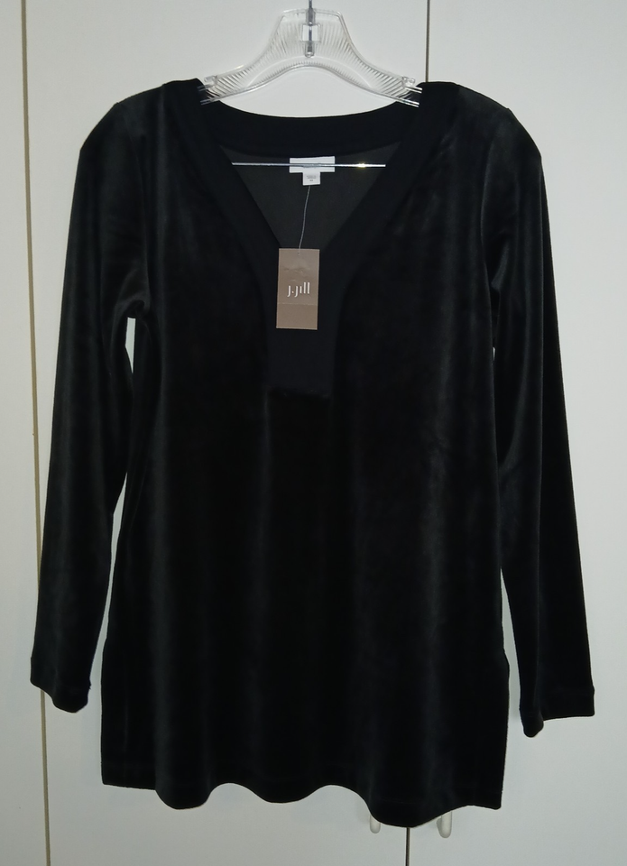 PURE JIILL LADIES LS BLACK VELOUR PULLOVER TOP-XS-NWD-$79 ORIG.-NICE - £21.06 GBP