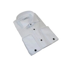 Men CEREMONIA Formal Cotton Shirt Wingtip Slim Fit Turkey #JB 13 White Pin Dot image 6