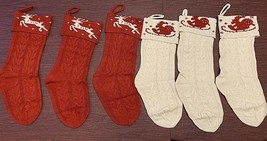 Christmas Stockings Set of 6 Large Size 17&quot; 3 Burgundy &amp; 3 Ivory Cable Knit NEW - £28.50 GBP